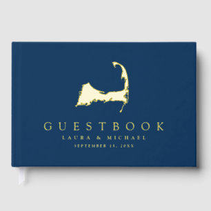 Simple Gold Foil Cape Cod Map Wedding Guest Book