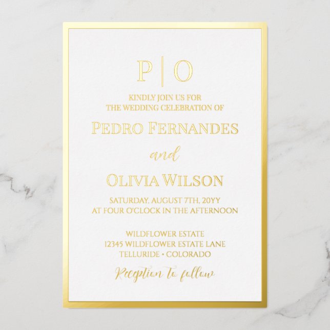 Simple gold foil frame wedding foil invitation (Front)