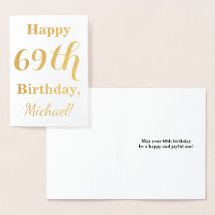 Simple Gold Foil "HAPPY 69th BIRTHDAY" + Name Card