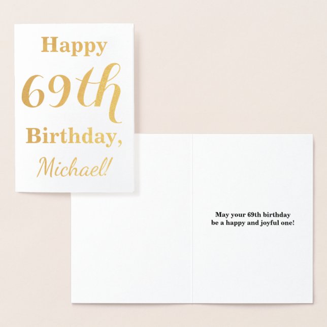 Simple Gold Foil "HAPPY 69th BIRTHDAY" + Name Foil Card (Display)