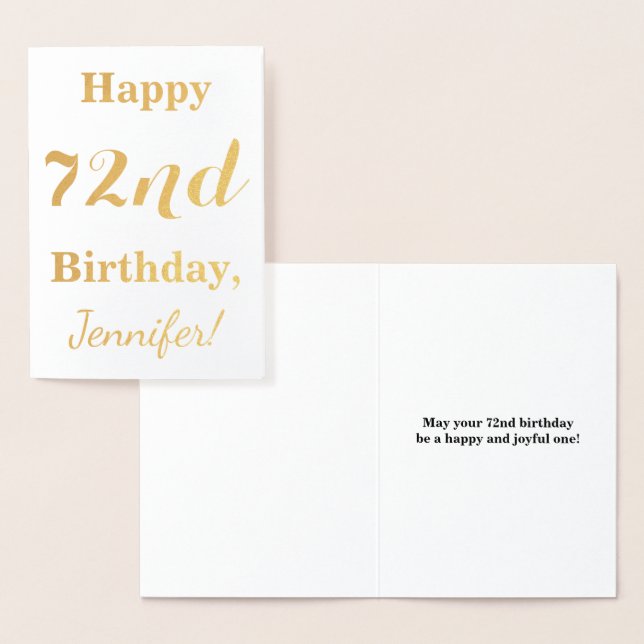 Simple Gold Foil "HAPPY 72nd BIRTHDAY" + Name Card (Display)