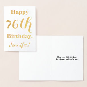 Simple Gold Foil "HAPPY 76th BIRTHDAY" + Name Card