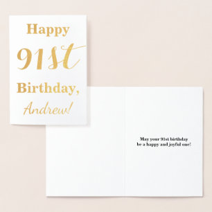 Simple Gold Foil "HAPPY 91st BIRTHDAY" + Name Card
