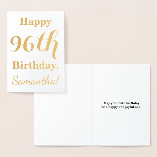 Simple Gold Foil "HAPPY 96th BIRTHDAY" + Name Foil Card (Display)