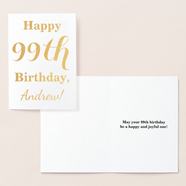 Simple Gold Foil "HAPPY 99th BIRTHDAY" + Name Foil Card (Display)