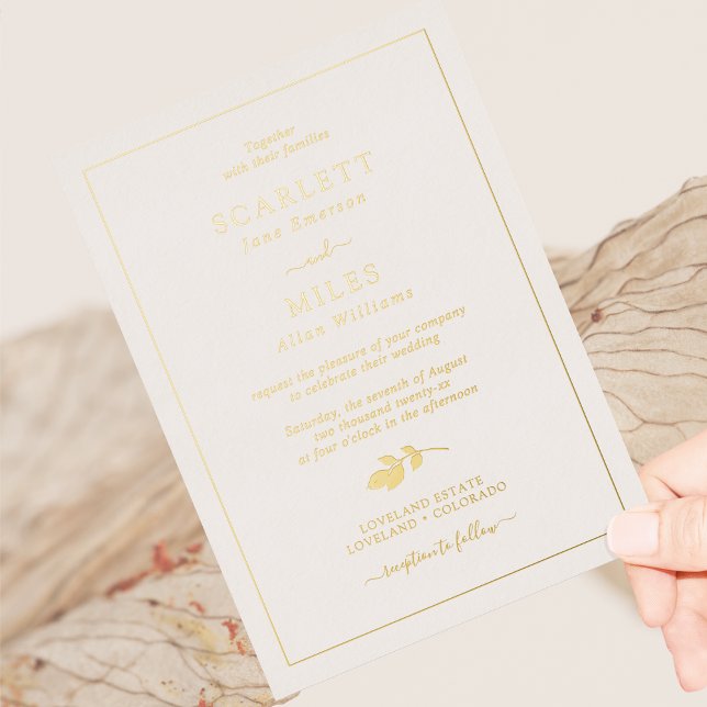 Simple Gold Foil Leaves Wedding (Simple Minimalist Gold Foil Leaves Wedding Foil Invitation by Painted Paperie
)