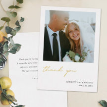 Simple Gold Foil Photo Wedding Thank You Card