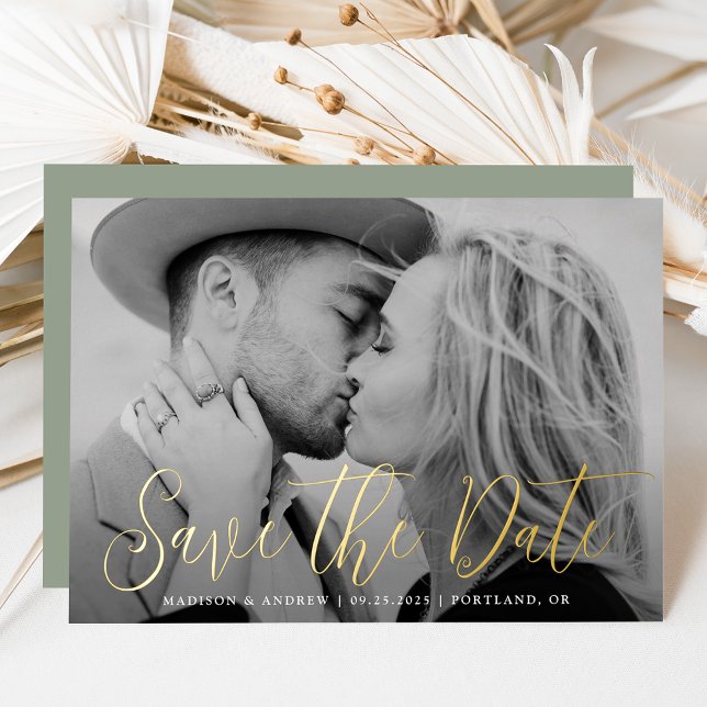 Simple Gold Foil Script Photo Save the Date (Creator Uploaded)