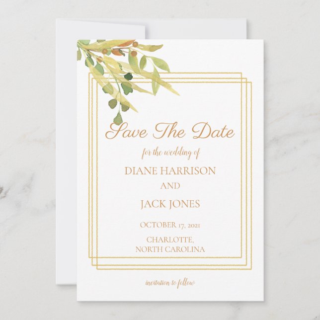 Simple Gold Foliage Framed Invitation (Front)