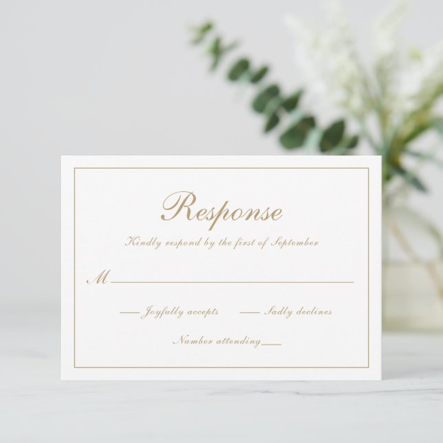 Simple Gold Formal Elegant Wedding RSVP Card (Standing Front)