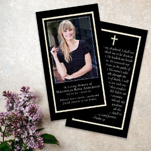 Simple Gold Frame Cross Memorial Prayer Card
