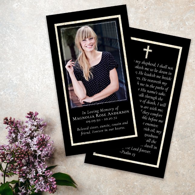 Simple Gold Frame Cross Memorial Prayer Card (Creator Uploaded)