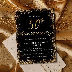 Simple Gold Glitter 50th Wedding Anniversary Invitation