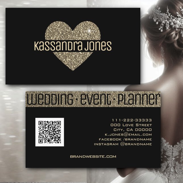 Simple Gold Glitter Love Heart Shape Black Chic Business Card (Creator Uploaded)