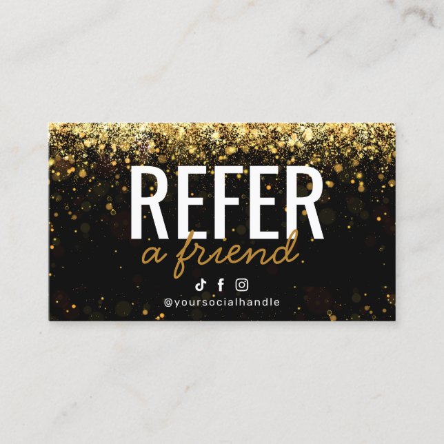 Simple Gold Glitter Refer a Friend Card (Front)