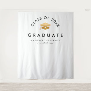 Simple Gold Grad Cap Graduation Photo Backdrop Tapestry