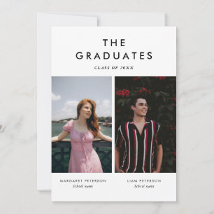 Simple Gold Grad Cap Photo Double Graduation Party Invitation
