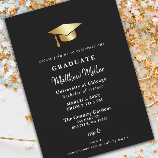 Simple Gold Grad Hat Classy Graduation  Invitation (Creator Uploaded)