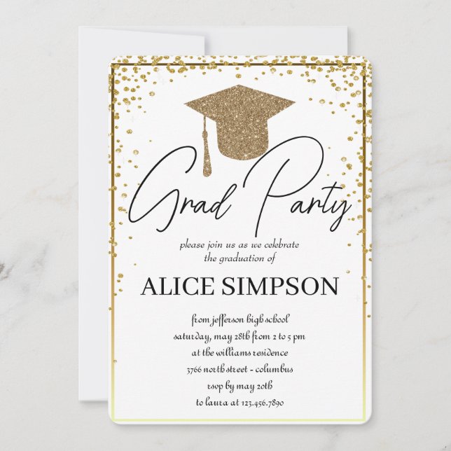Simple  gold Graduation Party Invitations (Front)