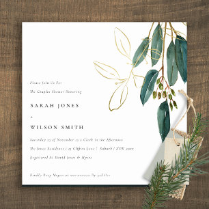 Simple Gold Green Eucalyptus Foliage Couple Shower Invitation