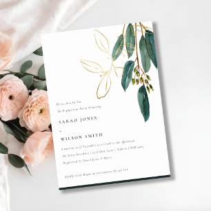 Simple Gold Green Eucalyptus Foliage Engagement Invitation