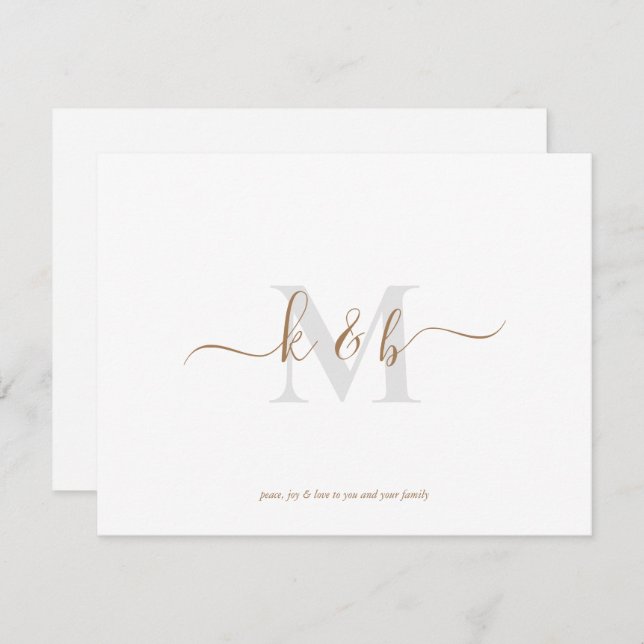 Simple Gold & Grey Monogram Scripture Christmas  Card (Front/Back)