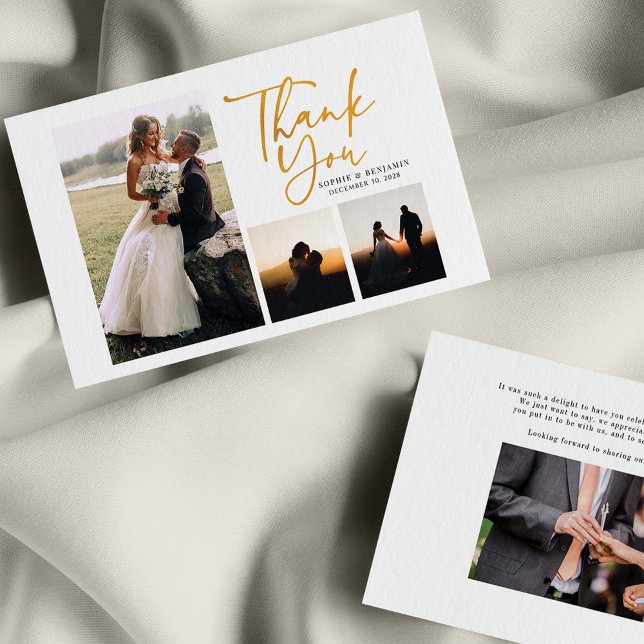 Simple Gold Hand-Lettered Wedding Thank You Card (Creator Uploaded)