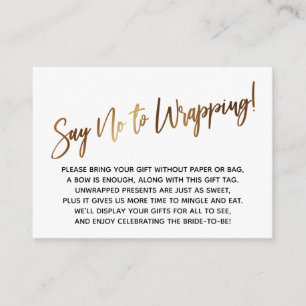 Simple Gold Handwriting Say No to Wrapping! Enclosure Card