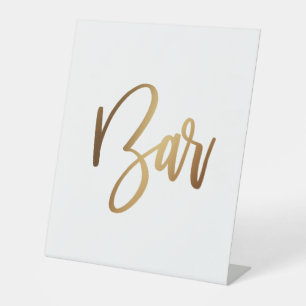 Simple Gold Handwriting Typography Bar Pedestal Sign