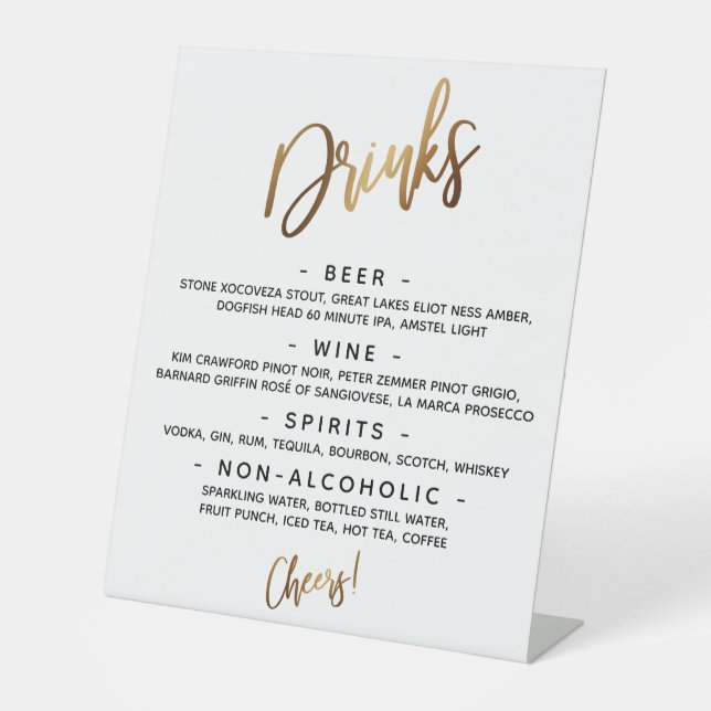 Simple Gold Handwriting Typography "Drinks" Menu Pedestal Sign (Front)