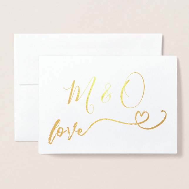 Simple Gold Heart Monogram Love Foil Card (Front With Envelope)