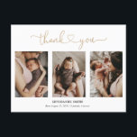 Simple Gold Heart Script 3 Photo Baby Thank You Postcard<br><div class="desc">Simple Gold Heart Script 3 Photo Baby Thank You Postcard—a sweet way to thank your family and friends for all their kindness and support in welcoming your new little babe into your new family. Sweet hand lettered calligraphy script in faux gold foil has the words joined together with a heart,...</div>
