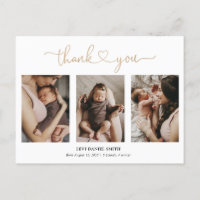 Simple Gold Heart Script 3 Photo Baby Thank You