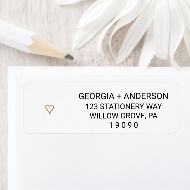 Simple Gold Heart Wedding Return Address Labels (Insitu)