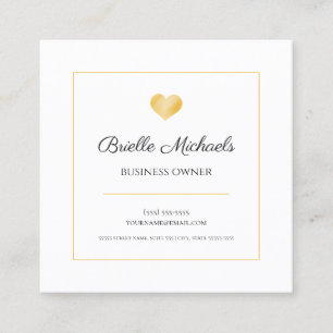 Simple Gold Heart With Elegant Black Script Square Business Card