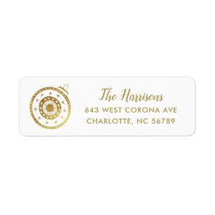 Simple Gold Holiday Modern Ornament White Address