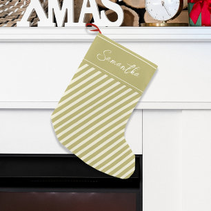 Simple Gold Holiday Stripes Calligraphy Script Small Christmas Stocking