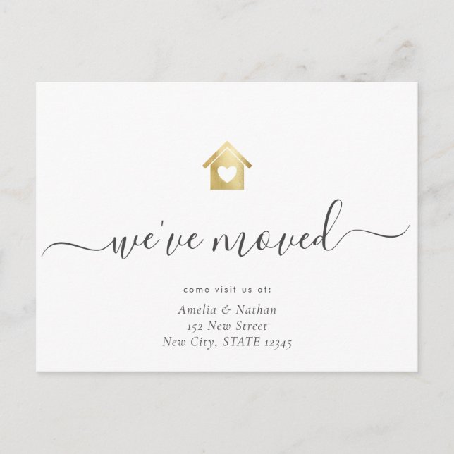 Simple Gold House We've Moved Modern Script Announcement Postcard (Front)