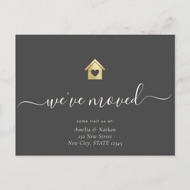 Simple Gold House We've Moved Modern Script Announcement Postcard (Front)