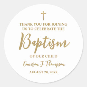 Simple Gold Hue Baby baptism thank you Classic Round Sticker