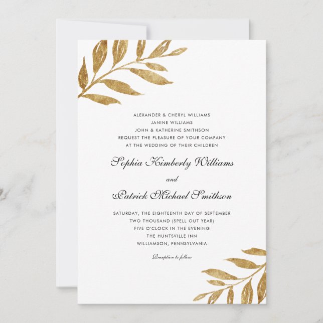Simple Gold Leaf | 3 sets parents wedding Invitation (Front)