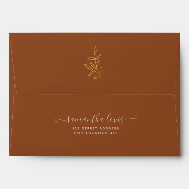 Simple Gold Leaves Terracotta Wedding Envelope (Back (Top Flap))