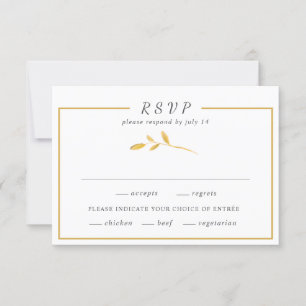 Simple gold leaves Trendy stylish frame Wedding RSVP Card