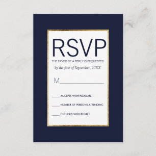 Simple Gold Lined Navy Blue RSVP Cards