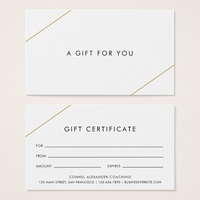 Simple Gold Lines Modern Business Gift Certificate (Front & Back)
