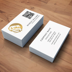 Simple Gold Lion Logo with QR Code Business Card