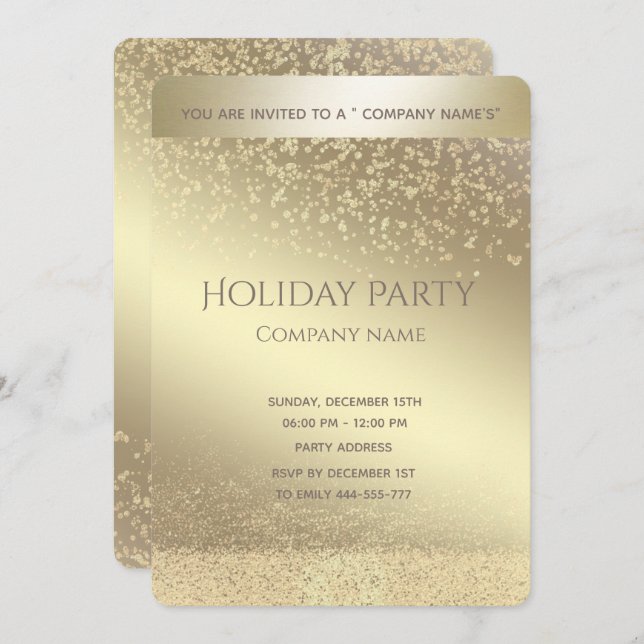 Simple gold lux dazzle corporate Christmas party Invitation (Front/Back)
