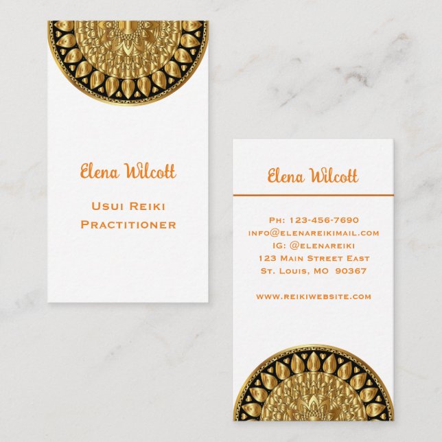 Simple Gold Mandala Reiki Energy Healing Wellness Business Card (Front/Back)
