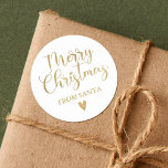 Simple Gold Merry Christmas Calligraphy Script Classic Round Sticker<br><div class="desc">An elegant gold Merry Christmas Sticker with pretty script typography. Personalise it with your name. Designed for you by Blackberry Boulevard.</div>