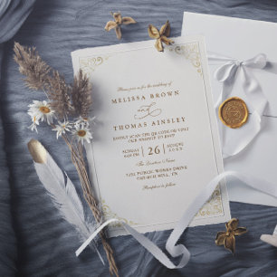 Simple Gold Minimalis Elegant Chic QR Code Wedding Invitation